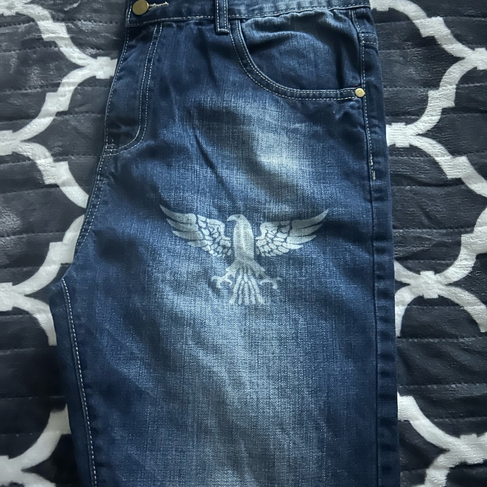 Men's Blue Jeans with Eagle Design